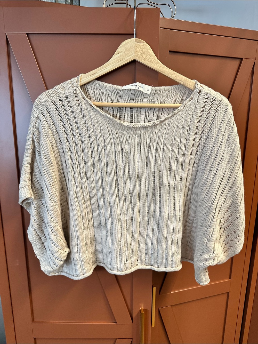Molly Green Light Beige Knit Boxy Top - Women